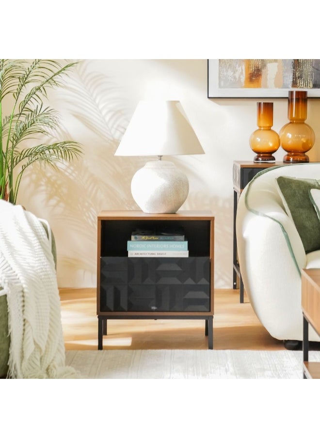 DANUBE HOME Dello End Table With 1 Drawer Multifunctional Living Room Side Table Modern Design Furniture For Home L51.5Xw40Xh58.5Cm-Walnut/Black  - Image 1