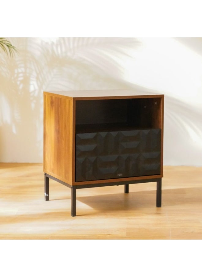 DANUBE HOME Dello End Table With 1 Drawer Multifunctional Living Room Side Table Modern Design Furniture For Home L51.5Xw40Xh58.5Cm-Walnut/Black  - Image 3