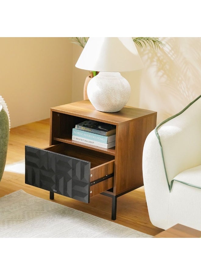 DANUBE HOME Dello End Table With 1 Drawer Multifunctional Living Room Side Table Modern Design Furniture For Home L51.5Xw40Xh58.5Cm-Walnut/Black  - Image 2
