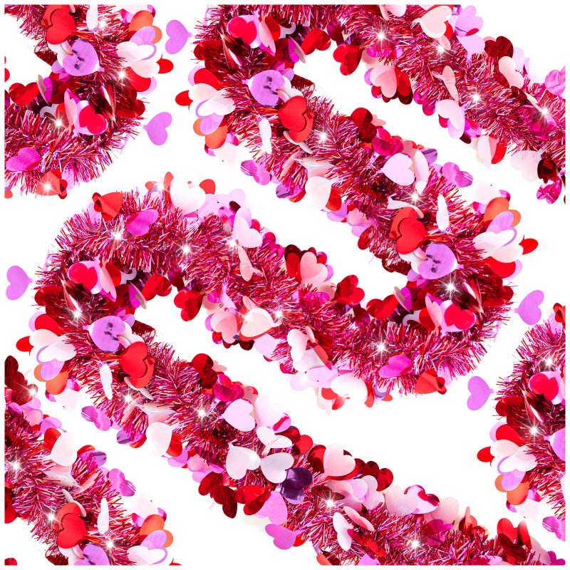 KVCSYAW 6 PCS Valentine's Day Tinsel Garland, 39.4 ft Heart Metallic Fringe Garlands Valentine's Day Hanging Garland Decorations for for Valentines Party Wedding New Years Home Indoor Outdoor (Red Pink White) - Image 1