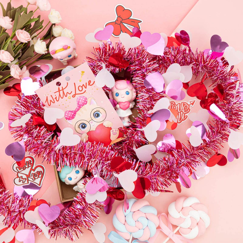 KVCSYAW 6 PCS Valentine's Day Tinsel Garland, 39.4 ft Heart Metallic Fringe Garlands Valentine's Day Hanging Garland Decorations for for Valentines Party Wedding New Years Home Indoor Outdoor (Red Pink White) - Image 3