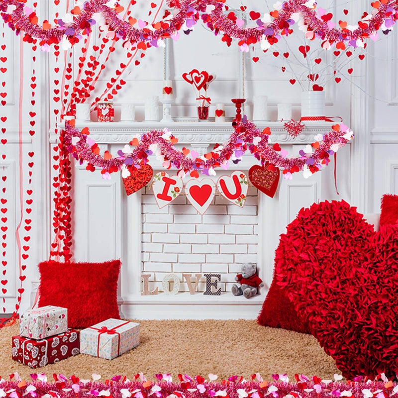 KVCSYAW 6 PCS Valentine's Day Tinsel Garland, 39.4 ft Heart Metallic Fringe Garlands Valentine's Day Hanging Garland Decorations for for Valentines Party Wedding New Years Home Indoor Outdoor (Red Pink White) - Image 5