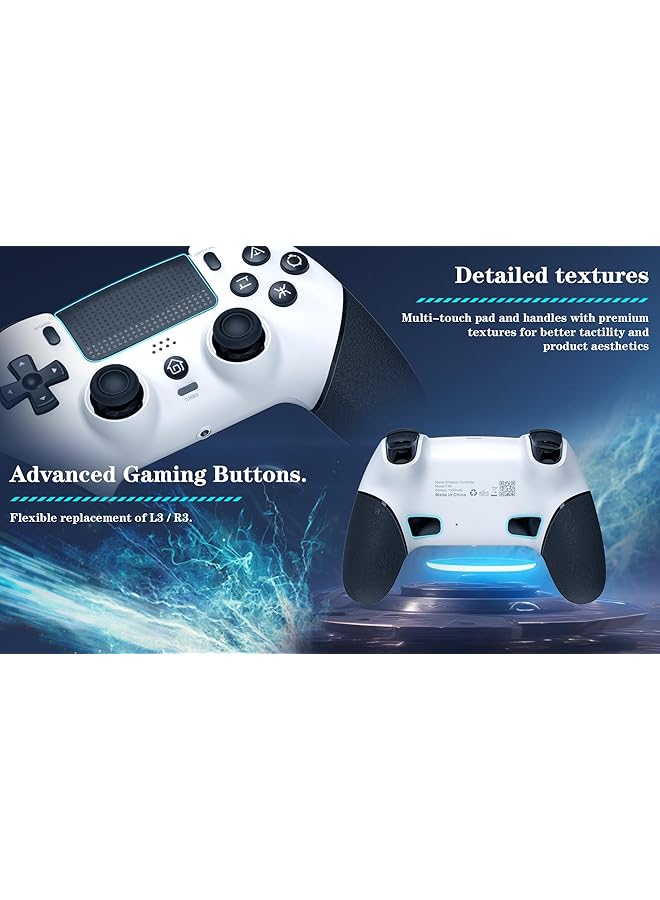 Wireless Controller For Ps4 Pro Slim With Hall Joystick Built In Speakers Precise Joysticks Turbo Advanced Buttons Programming 1000Mah Rechargeable Battery (T48 White)  - Image 3
