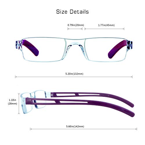 VisionGlobal 2 Pairs Reading Glasses, Blue Light Blocking Glasses, Computer Reading Glasses for Women and Men, Fashion Square Eyewear Frame (2purple,+1.75 Magnification) - Image 3