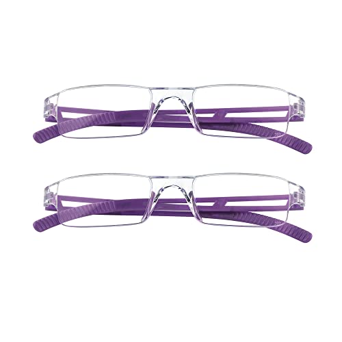 VisionGlobal 2 Pairs Reading Glasses, Blue Light Blocking Glasses, Computer Reading Glasses for Women and Men, Fashion Square Eyewear Frame (2purple,+1.75 Magnification) - Image 1
