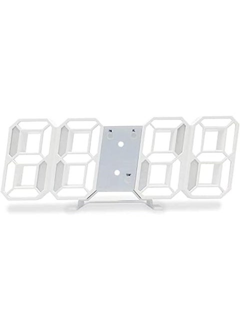 3D Wall Led Alarm Digital Clock White Number Time Clock with Automatic Brightness