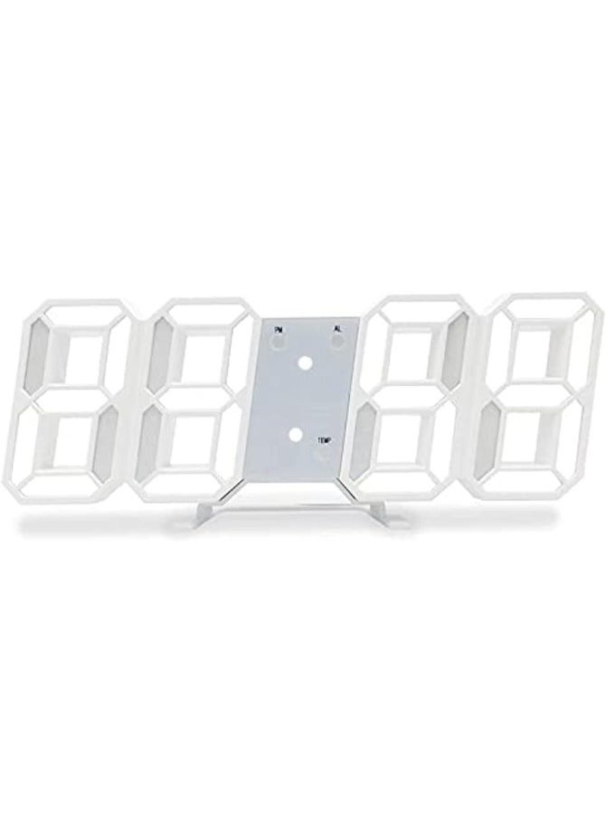 3D Wall Led Alarm Digital Clock White Number Time Clock with Automatic Brightness