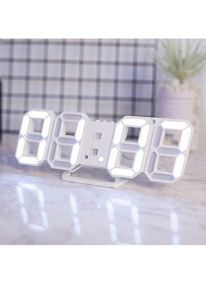 3D Wall Led Alarm Digital Clock White Number Time Clock with Automatic Brightness