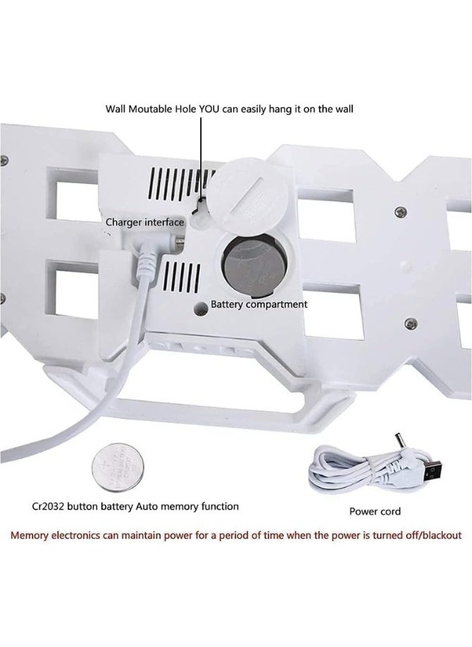 3D Wall Led Alarm Digital Clock White Number Time Clock with Automatic Brightness