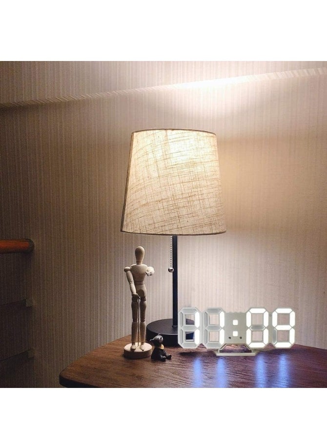 3D Wall Led Alarm Digital Clock White Number Time Clock with Automatic Brightness