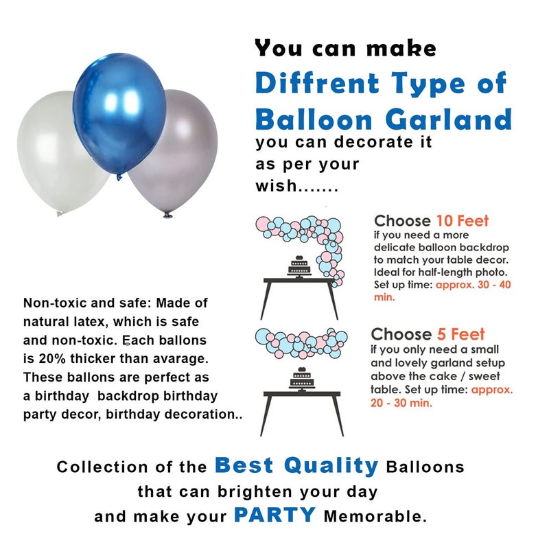Birth day Decoration Items - 52 Pcs, Happy Birth day Decoration Kids Adults | Birth day Decoration Items for Boy Husband Men | Blue White Silver Balloons, Balloon Arch Tape, Banner (Cardstock) - Image 4