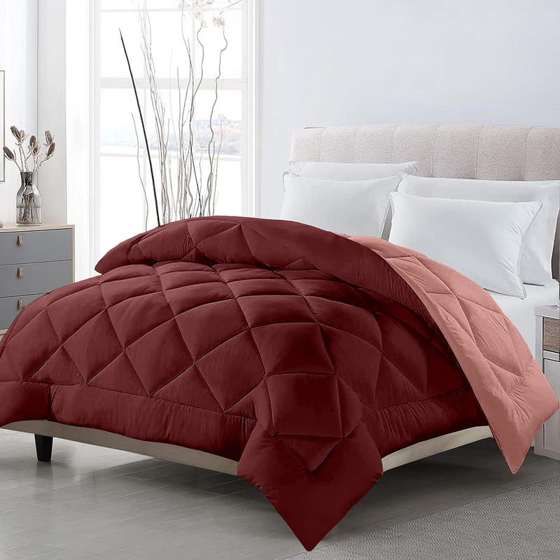 CHICERY Reversible Double Bed King Size Comforter220 GSM Microfiber Reversible AC ComforterBlanket for WinterQuilt MaroonBeigePack of01