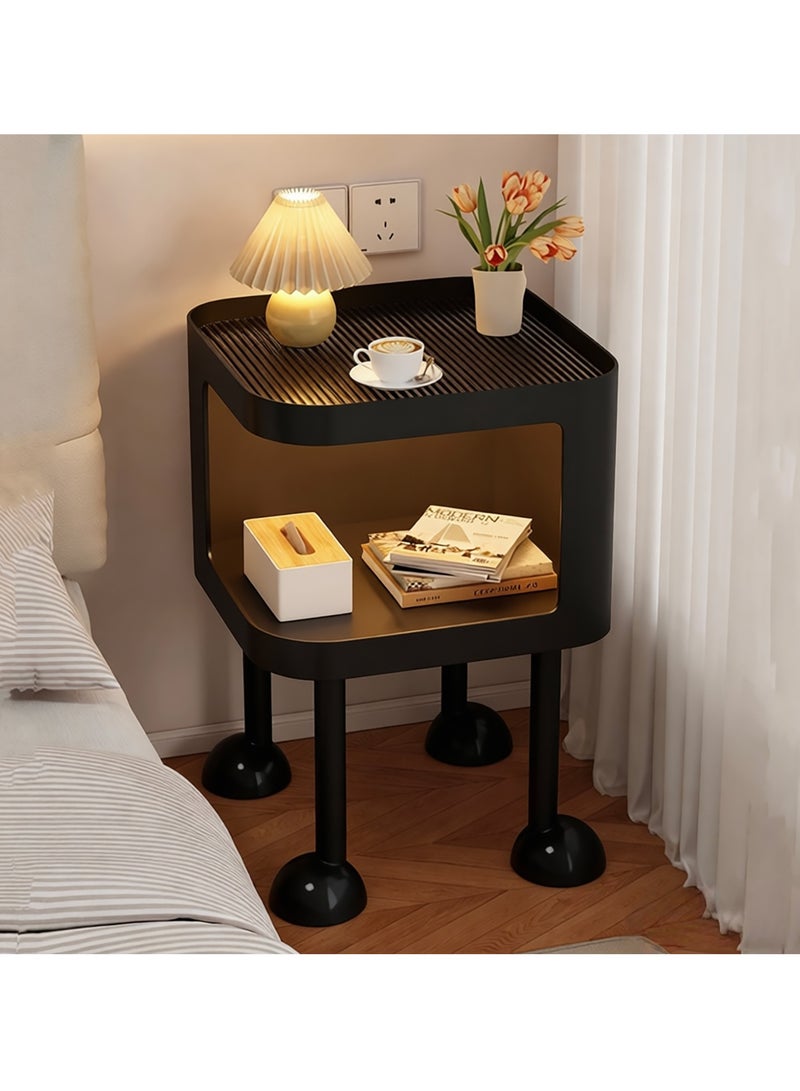YY-Recheer Bedside Table with LED Night, Modern Storage Side Table Nightstand with Glass Countertop for Sofa, Bed - Image 1