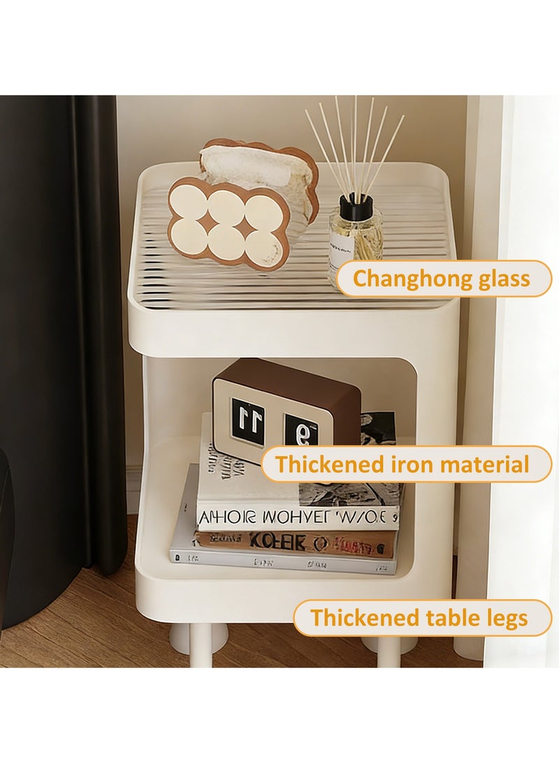 YY-Recheer Bedside Table with LED Night, Modern Storage Side Table Nightstand with Glass Countertop for Sofa, Bed - Image 3