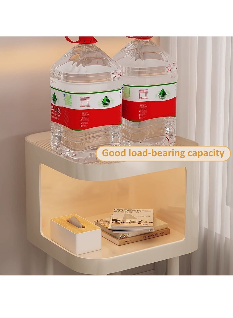 YY-Recheer Bedside Table with LED Night, Modern Storage Side Table Nightstand with Glass Countertop for Sofa, Bed - Image 5