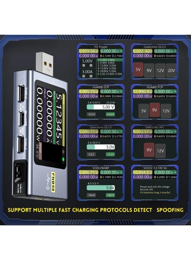 FNIRSI FNB58 Digital Voltmeter Ammeter USB Tester TYPE-C Fast Charge Detection Trigger Capacity Measurement Ripple Measurement - Image 5