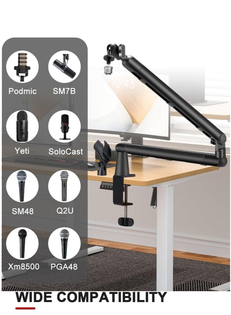 Leon Home Microphone Boom Arm, 360° Rotatable Mic Stand, Desk Low Profile Mic Arm Stand for streaming with Cable Management, Professional Microphone Holder, Mic Boom Arm Black - Image 4