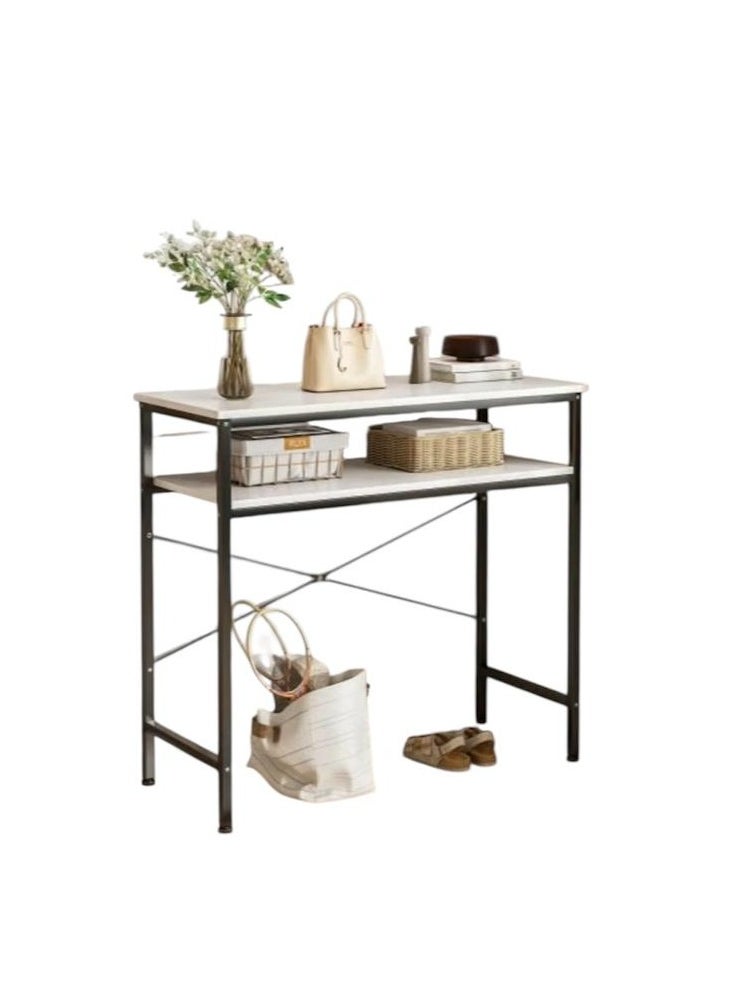 EXPERT - Narrow console table, small two-tier entryway table, sofa table with two support bars, sofa table, slim side table, display table for living room. - Image 1