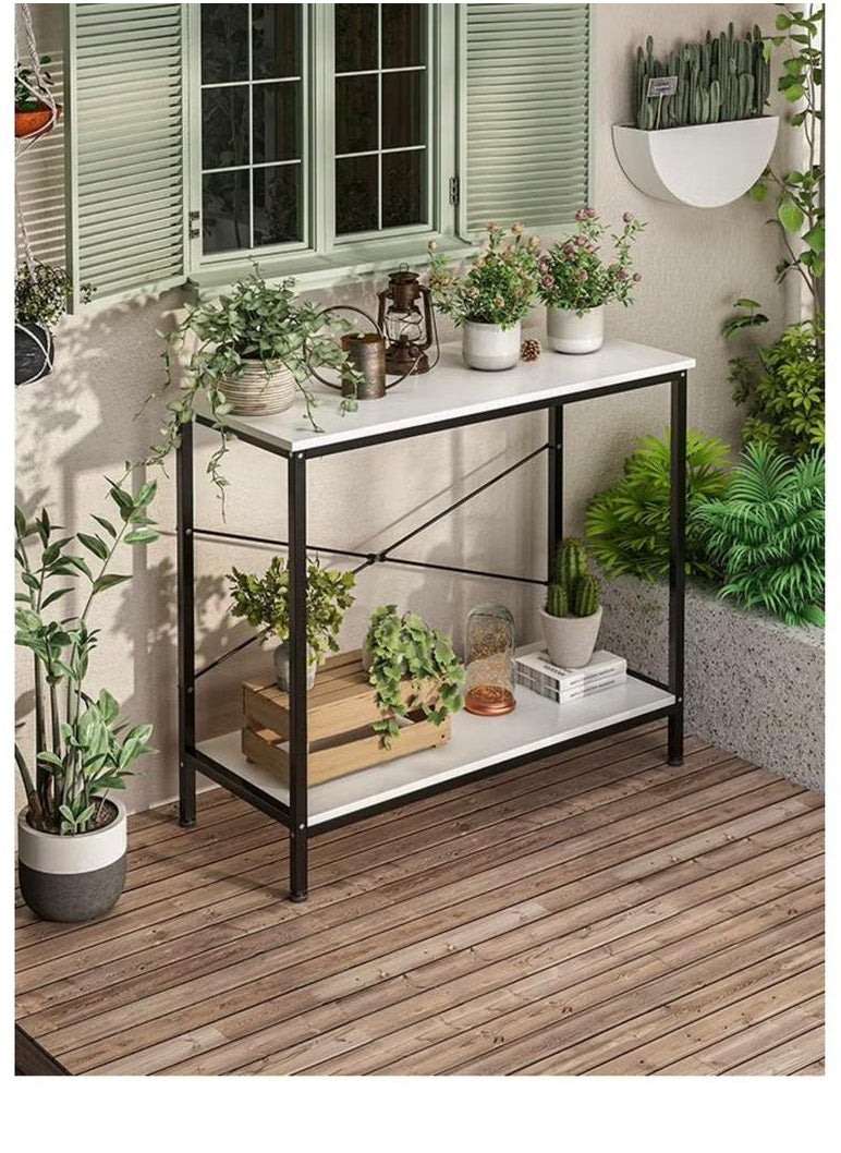 EXPERT - Narrow console table, small two-tier entryway table, sofa table with two support bars, sofa table, slim side table, display table for living room. - Image 1