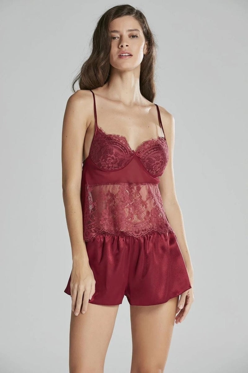 pierre cardin 6015 Women's Lace Satin Set of 6-Burgundy  - Image 4