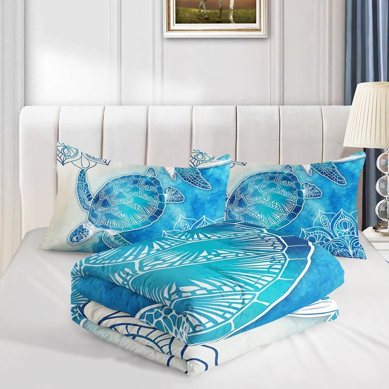 HOSIMA Sea Turtle Comforter Set,Coastal Beach Themed Bedroom Comforter Set Queen Size for Kids Teen Girls Boys Room Decor,Turtle Twin Bed in a Bag for Girls with 2 Pillowcases. - Image 5