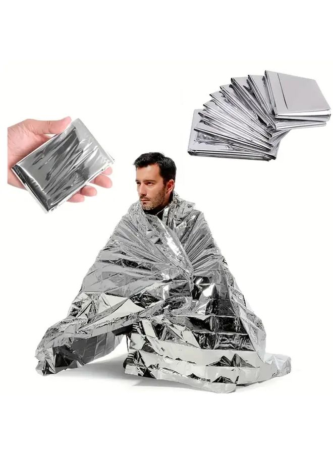 Multipurpose Emergency Mylar Thermal Blanket Silvery Compact Waterproof Retains Body Heat 51.18 by 82.67 Inches Ideal for First Aid Kits and Natural Disasters - Image 1