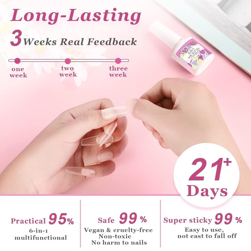 SAVILAND Gel Nail Glue: 6 in 1 Nail Glue for Press on Nails Acrylic Nails Long Lasting Curing Light Needed U V LED Hard Gel Extension for False Nail Tips Manicure Home Women Set - Image 4