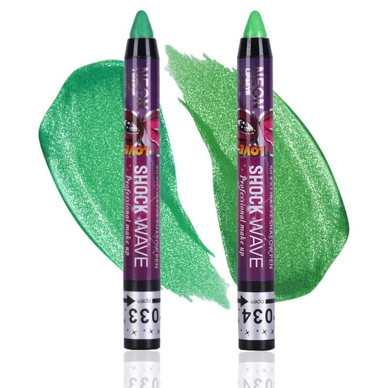 MEICOLY 2Pcs Green Eyeshadow Stick for St Patricks DayMetallic Shimmer Green Eye ShadowSt Patricks Day Accessories Eye MakeupWaterproofLong Lasting Shiny Bright Rotating Glitter Eyeshadow Sticks