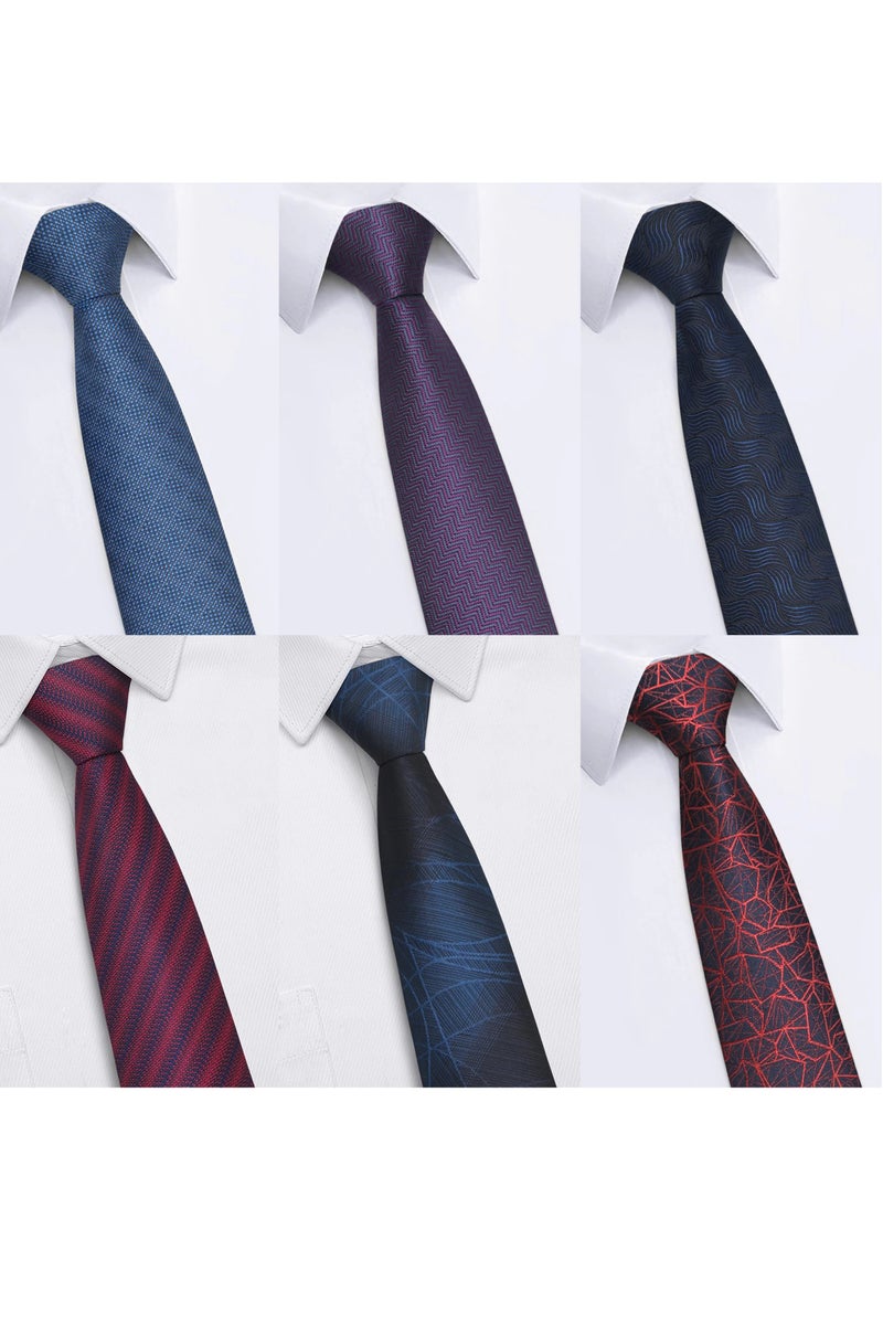 6pcs Classic Gentlemen High-grade Business Style Formal Occasion Necktie Sets Stripe Dark Blue Soft Touch Handmade Tie Birthday Gift For Dad Husband