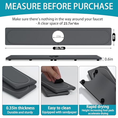 Lyxel Faucet Mat for Kitchen Sink with Raised Feet Fast Drying Diatomite Stone Sink Tray Water Absorbent Faucet Sink Splash Guard Prevents Moisture Buildup Durable Protector for Bathroom Counter - Image 3