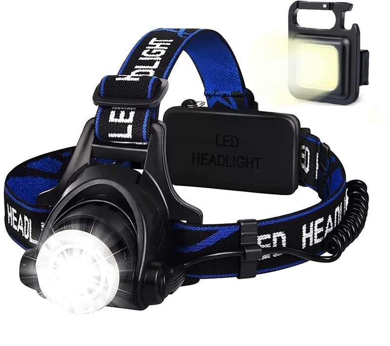 FEBLICH LED Headlamp Rechargeable Flashlight, USB Rechargeable Head Torch Headlight with Battery for Outdoor Camping Running Hiking Fishing Cycling Repairing (1 LED Headlamp + Keychain Light) - Image 1