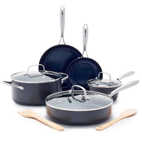 Blue Diamond Cookware Hard Anodized Ceramic Nonstick, 10 Piece Cookware Pots and Pans Set, Non-Toxic PFAS-Free, Dishwasher and Oven Safe, Durable, Even Heating, Metal Utensil Safe, Gray - Image 1