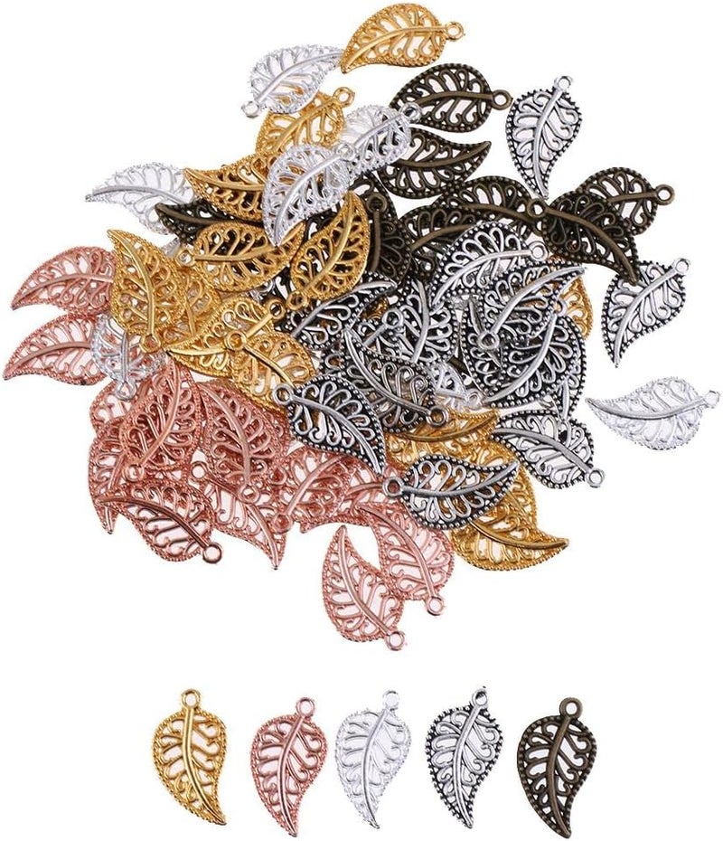 klarako 75Pieces Vintage Hollow Filigree Leaf Charms Pendants Jewelry Findings - Image 1