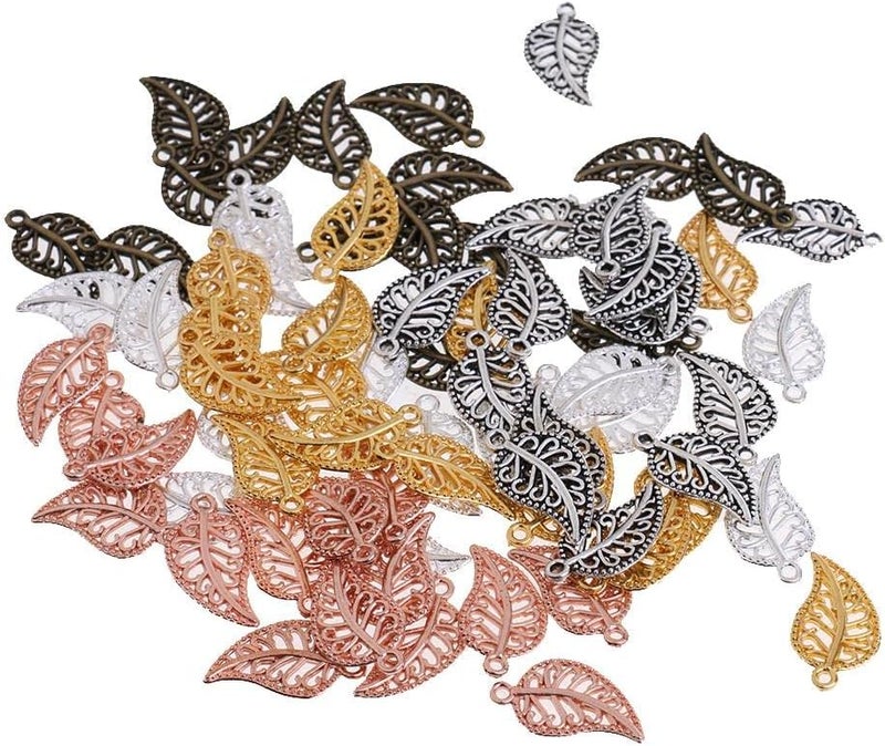 klarako 75Pieces Vintage Hollow Filigree Leaf Charms Pendants Jewelry Findings - Image 3