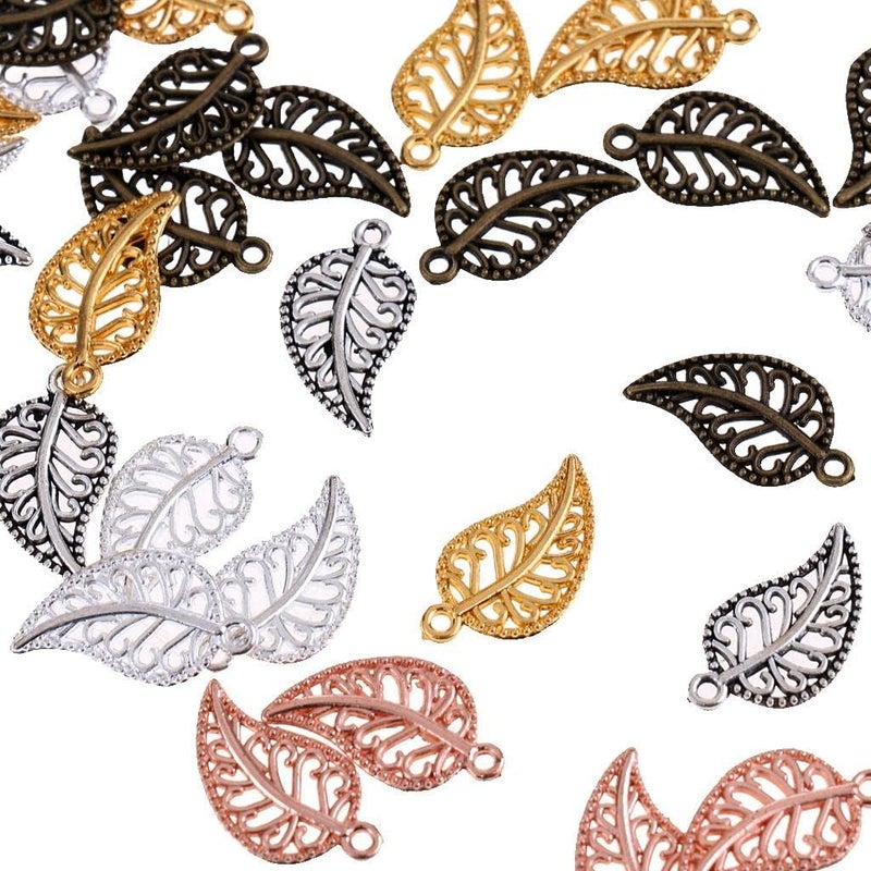 klarako 75Pieces Vintage Hollow Filigree Leaf Charms Pendants Jewelry Findings - Image 2
