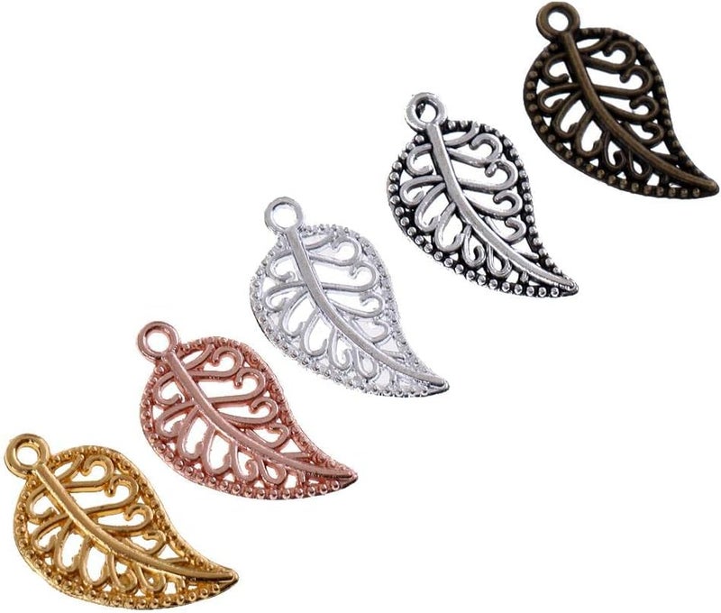 klarako 75Pieces Vintage Hollow Filigree Leaf Charms Pendants Jewelry Findings - Image 4