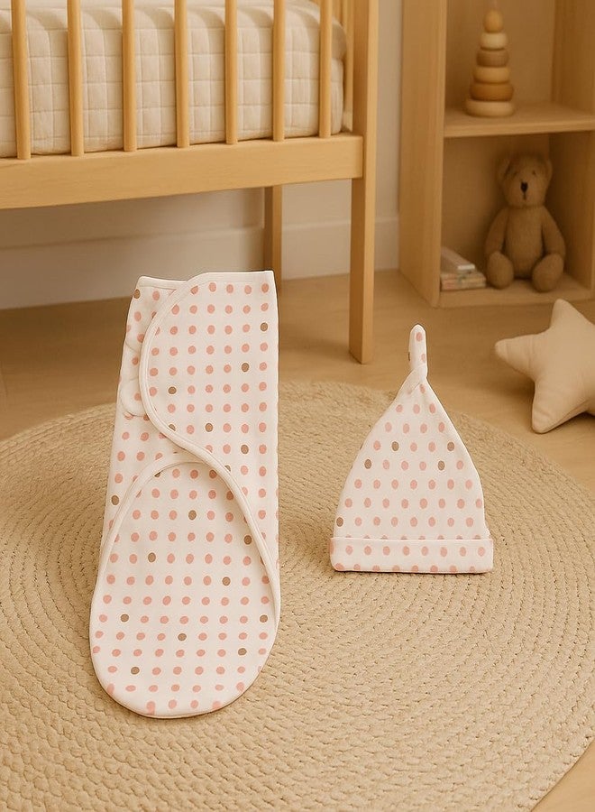 DTR Creation Ultra Soft Newborn Baby Swaddle Wrap with Matching Cap | 0-6 Months | Breathable Cotton | Adjustable Velcro Closure | Newborn Essentials for Boys & Girls (Off White) - Image 4