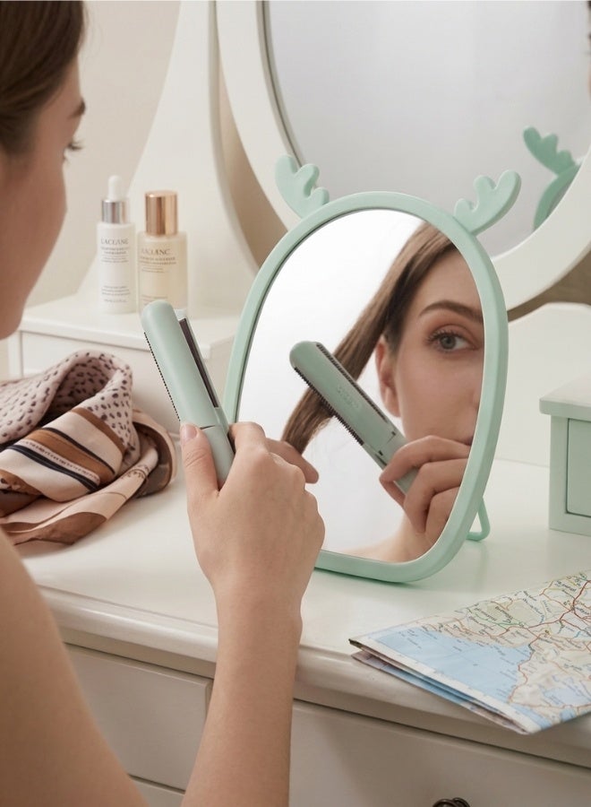 Happy Home Magnifying Makeup Mirror with Adjustable Stand – Cartoon Shaped Vanity Countertop Mirror for Bathroom Dressing Table Barber and Beauty Salon Use – Natural Reflection Cosmetic Mirror for Precise Makeup Skincare Hair Styling Portable and Lightweight Design for Daily Use – 15×13 CM -Mint Green - Image 1