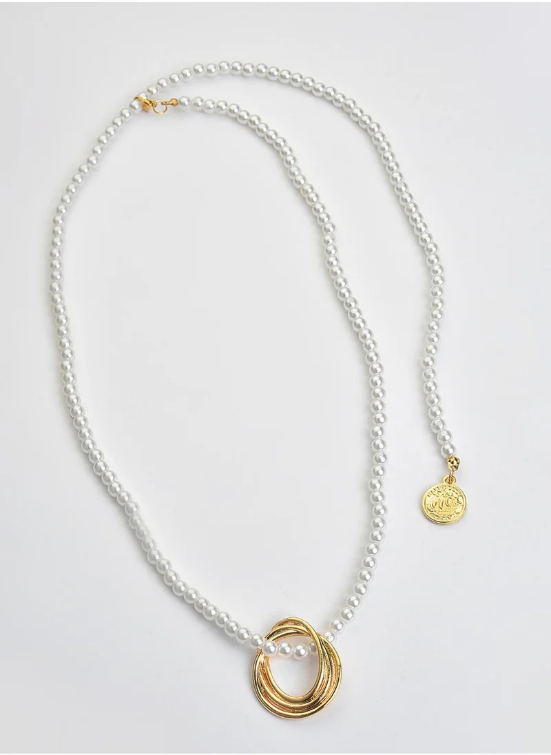 سوهي White Pearl-Beaded & Brass Chain Necklace