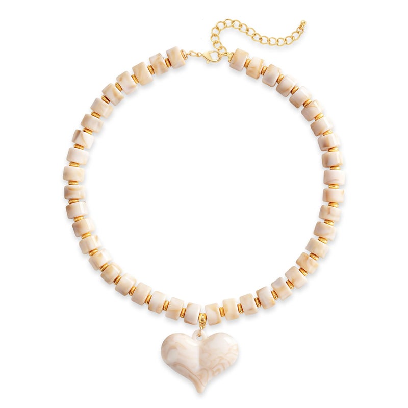 YUJIE Chunky Heart Necklace for Women- Boho Colorful Acrylic Resin Beaded Pendant Necklace with Gold Spacers, Trendy Y2K Statement Choker for Summer Beach Vacation (beige) - Image 1
