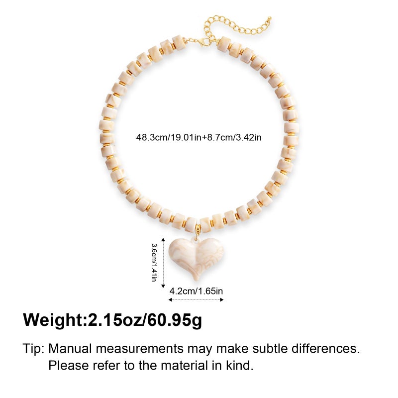 YUJIE Chunky Heart Necklace for Women- Boho Colorful Acrylic Resin Beaded Pendant Necklace with Gold Spacers, Trendy Y2K Statement Choker for Summer Beach Vacation (beige) - Image 5