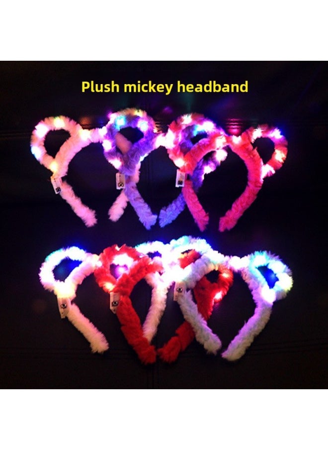 Generic - Luminous Rabbit Ears Headband Plush Mickey Headwear Luminous Headband Cat Ears Sweep Code Activity Small Gift-Color:Glow Mickey Hair Hoop Curry - Image 1