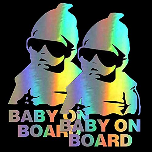 HungMieh Baby on Board Stickers for Car Safety Funny Carlos from The Hangover Decals for Mailbox Windows Holographic Silver Pack of Two - Image 1