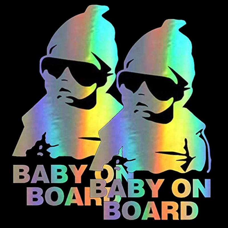 HungMieh Baby on Board Stickers for Car Safety Funny Carlos from The Hangover Decals for Mailbox Windows Holographic Silver Pack of Two - Image 3