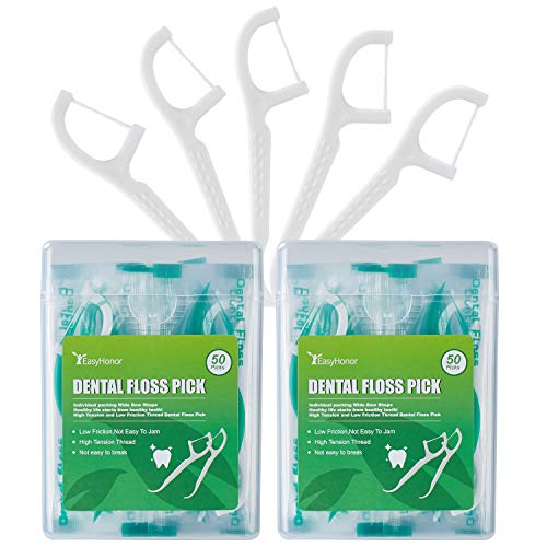 EasyHonor Organic Dental Floss Picks - Natural Biodegradable Floss Sticks with Strong Bamboo Charcoal Thread & Vegan Corn Starch Handle.(100PCS) - Image 1