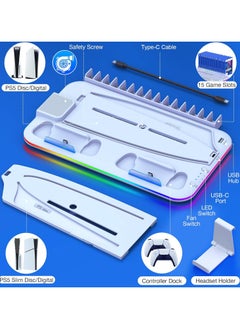 RGB Cooling Stand with Cooling Fan and Dual Controller Charger Station for Playstation 5, Upgraded Accessories Cooling Station for PS5 Console Disc&Digital Edition, Headset Holder/6 Game Slots/Screw - pzsku/Z25FDC274B27361C96D74Z/45/_/1732593329/897bdba9-c5ca-423c-9da2-48a315684155