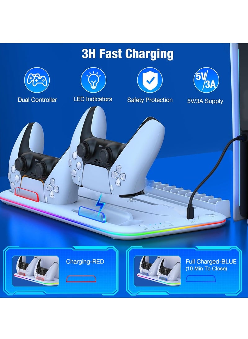 ARNOTEC PS5 Slim Stand and Turbo Cooling Station with Controller Charging Station for Playsation 5, PS5 Accessories Incl. 3 Levels Cooling Fan, RGB Light, 15 Game Storage, Headset Holder for PS5 Digital/Disc  - Image 4