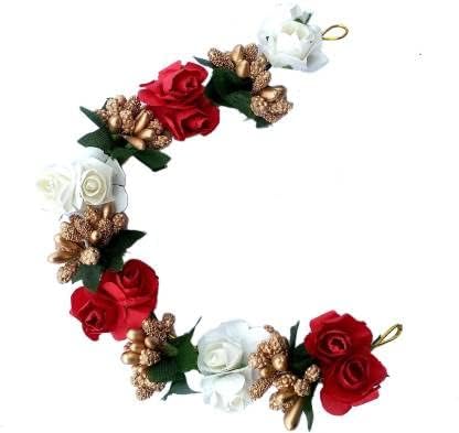 Dibha Artificial Fabric Flower Gajra Hair Accessory for Women's 1 piece Color Pink, White and Golden Length 22cm - Image 2