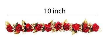 Dibha Artificial Fabric Flower Gajra Hair Accessory for Women's 1 piece Color Pink, White and Golden Length 22cm - Image 3
