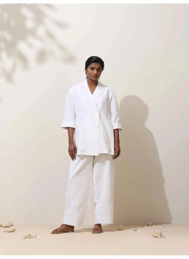 ترو برونز trueBrowns Indus White Crochet Natural Cotton Blazer Co-ord Set